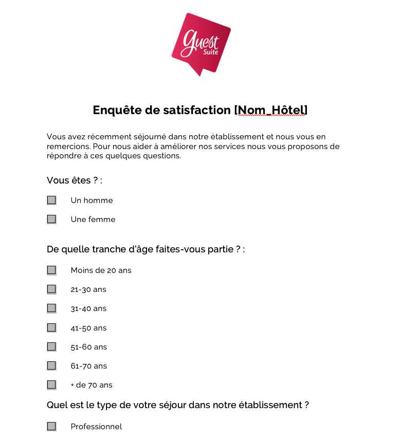 Télécharger un modèle de questionnaire de satisfaction pour votre hôtel